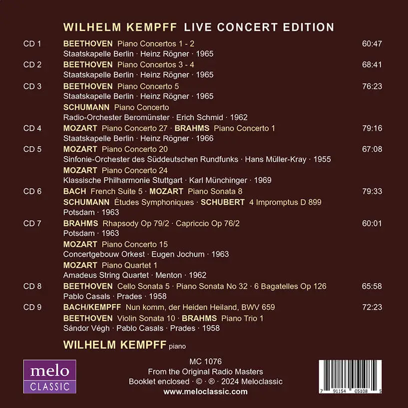 MC 1076 Wilhelm Kempff 9CD Box MC 1076 Wilhelm Kempff 9CD Box